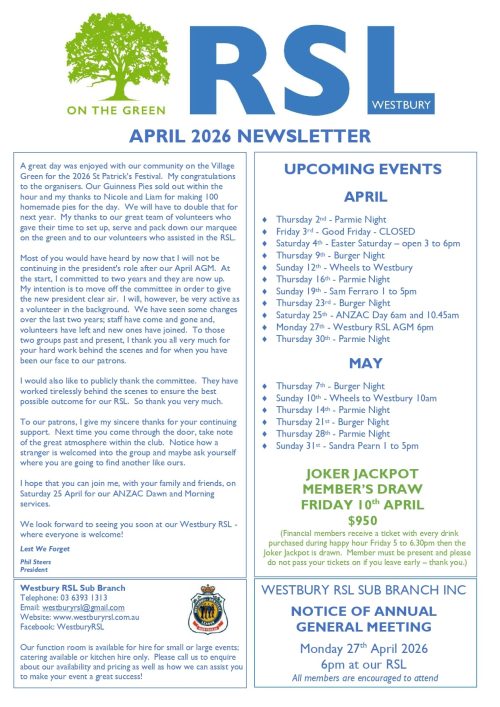 Westbury RSL Newsletter April 2026_page-0001