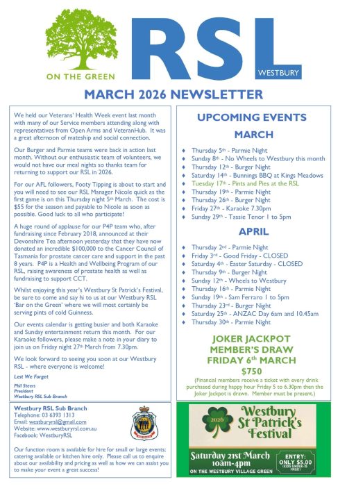 Westbury RSL Newsletter March 2026_page-0001