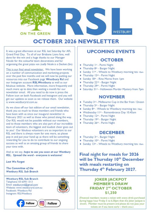 Westbury RSL Newsletter October 2026_page-0001