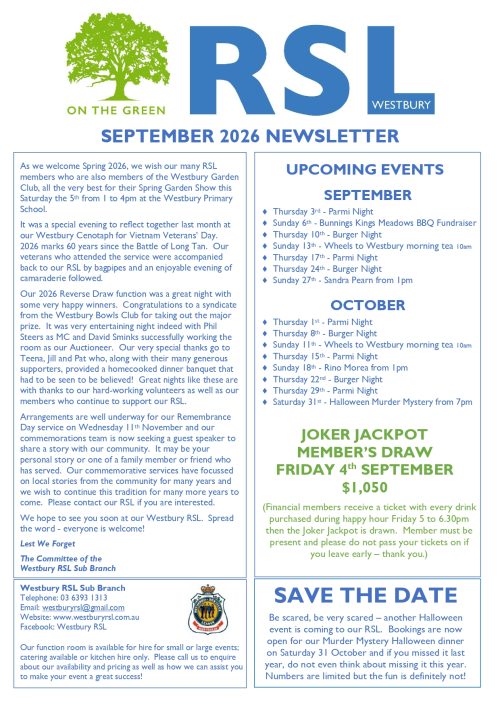 Westbury RSL Newsletter September 2026_page-0001